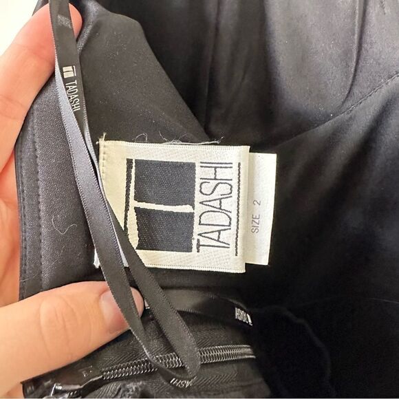 Tadashi Halter Black Silk Ruffle Midi Evening Cocktail Dress Size 2 - Picture 6 of 7